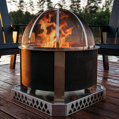 X Series 28 Inch Round Corten Steel Wood-Burning Fire Pit in Stainless Steel by Breeo